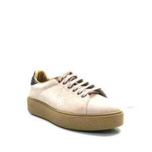 Sabata casual amb cordons brillants, en ante de color rosa clar i detall a la part posterior, marca Victoria.