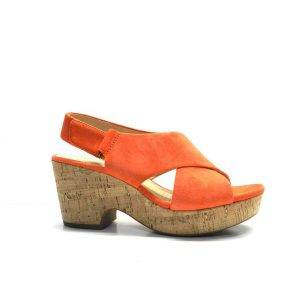 sandalias de cuña en corcho cruzadas de ante rojo ,marca clarks