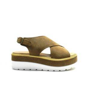 sandalias de ante cuero cruzadas con plataforma al tono,marca hangar