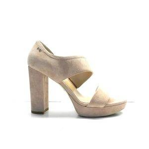 sandalias de tacon alto y plataforma con talonera cerrada de ante nude ,marca nero giardini