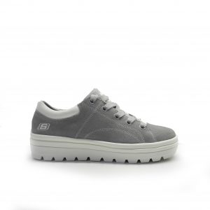 sneakers de serraje de color gris con plataforma ,marca skechers