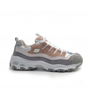 sneakers combinada en color rosa y gris , de la marca skechers.