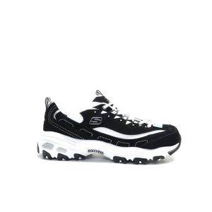 sneakers de piel en color blanco y negro , de la marca skechers.