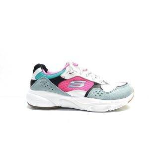 sneakers de piel en combinación de colores y diferentes texturas , de la marca skechers.