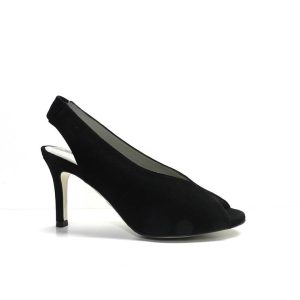 sandalias de vestir en ante de color negro y tacón fino de la marca pedro miralles.