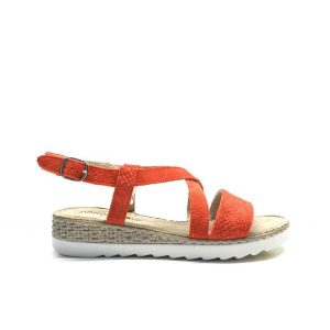 sandalias de cuña de color rojo con plantilla de confort, marca porronet