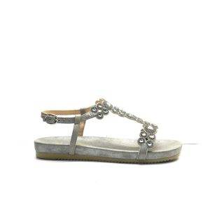 sandalias de piel con tiras redonditas adornadas con brillantes, de la marca Alma en Pena.