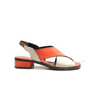 sandalias de nobuk cruzadas bicolor en rojo y gris, marca plumers