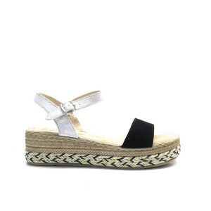 sandalias de cuña en plata y negro con plantilla de confort, marca porronet