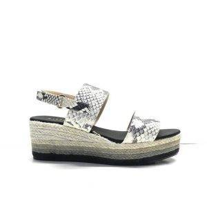 sandalias de piel en estampado serpiente de dos tiras con plataforma de yute,marca hispanitas
