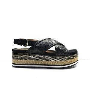 sandalias cruzadas negras en rafia y plataforma de yute, marca gioseppo