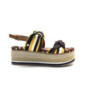 sandalias de dos tiras de rayas en tonos marrones y plataforma de yute, marca gioseppo