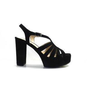 sandalias de tiras negra con tacon y plataforma ,marca unisa