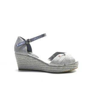 sandalias de tela de color gris con cuña de yute al tono,marca tommy hilfiger