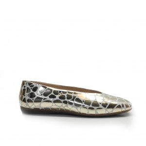 zapatos tipo manoletina en estampado dorado,marca wonders