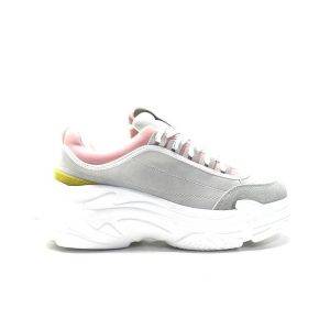 sneakers de nobuck gris en combinación de varios colores con suela de plataforma y cordones de la marca cool way.