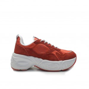 sneakers con volumen y combinada en piel y nylon rojo, marca No Name