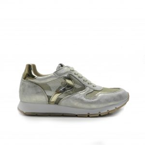 sneakers de cordones en napa combinada con plata, dorados y rejilla, marca Voile Blanche.