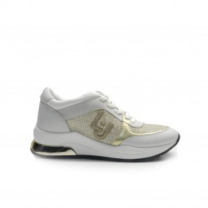 sneakers de cordones con malla dorada y calada, de la marca liu.jo.
