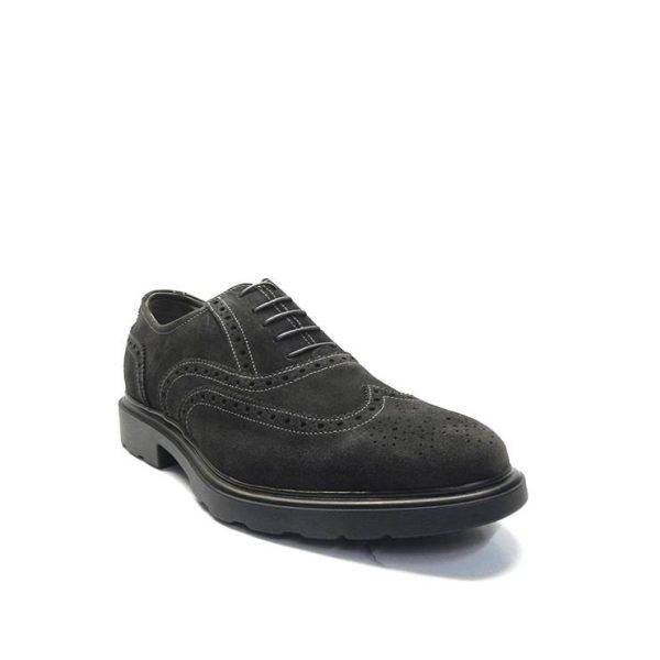 zapatos de cordones en serraje gris  y adorno pala vega,marca nero giardini