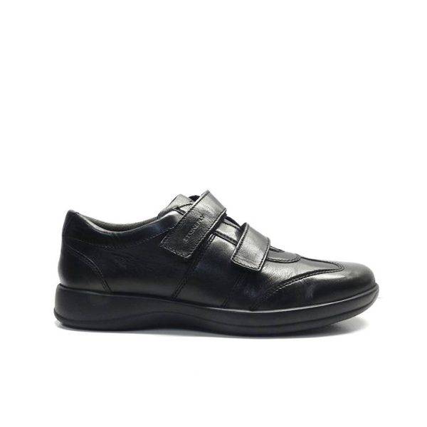 Zapatos de velcro  en piel negra con plantilla de confort extraible y camara de aire ,marca stonefly