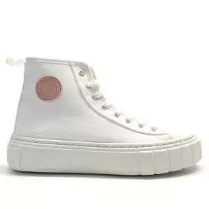 Botín de lona de la marca Victoria, modelo Abril. Estas deportivas tienen suela gruesa y están fabricadas en lona de algodón orgánico 100%. Cierre mediante cordones y tirador trasero.