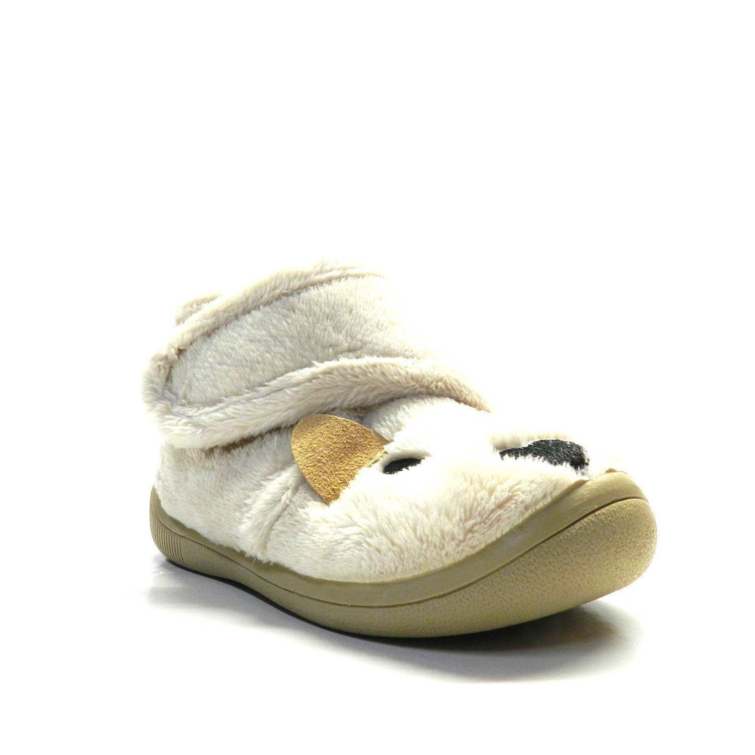 Zapatillas de casa infantil de la marca Gioseppo modelo Belovo en color beige. Zapatillas de casa tipo botita con motivos de animales elaborada en material suave y calentito. Con cierre de velcro ajustable. Cálido forro textil.  Suela de goma natural. ¡Zapatillas cálidas y flexibles!