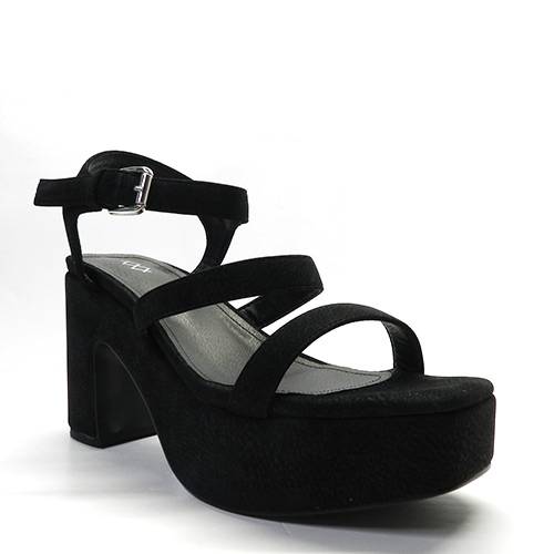 Sandalia de la marca Mim, modelo Alessandra en color negro. Sandalia de plataforma con tiras de serraje. Cierre de hebilla. Suela de goma de 10 cm de altura.