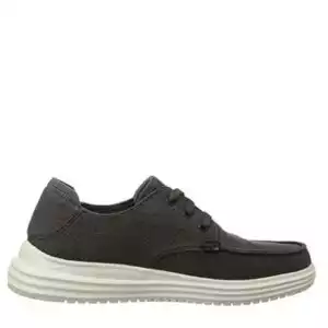 Blucher de la marca Skechers, modelo 204471 en color negro. Zapatos tipo blucher en loneta con cierre de cordones y una plantilla acolchada Skechers Air-Cooled Memory Foam® con amortiguación total y arco Goga Mat® para mayor soporte. Suela de goma de 2,5 cm de grosor.