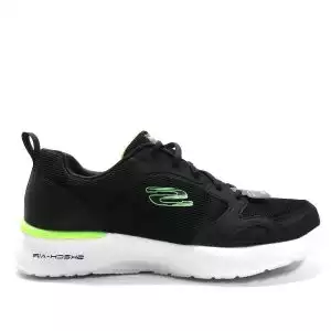 Zapatillas de la marca Skechers, modelo Air Dynamight en color negro. Zapatillas deportivas elaboradas en tejido sintético y malla. Plantilla de Memory Foam con amortiguación, mediasuela con cámara de aire Skech-Air, suela de goma flexible con tracción. Talón de 3,2 cm