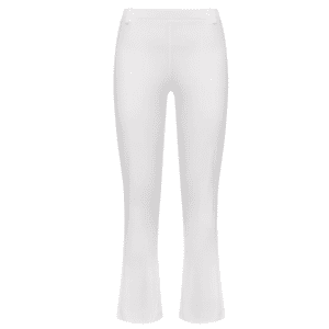 Ragno DC62PM blanco. Pantalón cropped en algodón super elástico con pernera acampanada y cintura elástica y trabillas. Sin bolsillos.