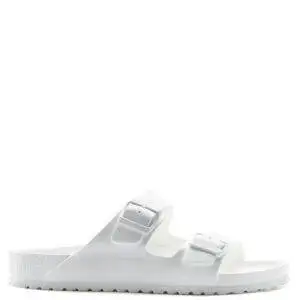 Sandalia de la marca Birkenstock modelo Arizona Eva en color blanco. Sandalia de una sola pieza, inspirada en la clásica sandalia de corcho, este modelo está hecho de EVA. Es muy ligero, lavable y resistente al agua.