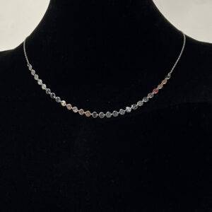Collar de plata de cadena con mini placas en color plateado.