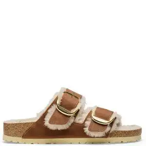 Sandalia Birkenstock Arizona Big Buckle Lana de Borrego Cognac